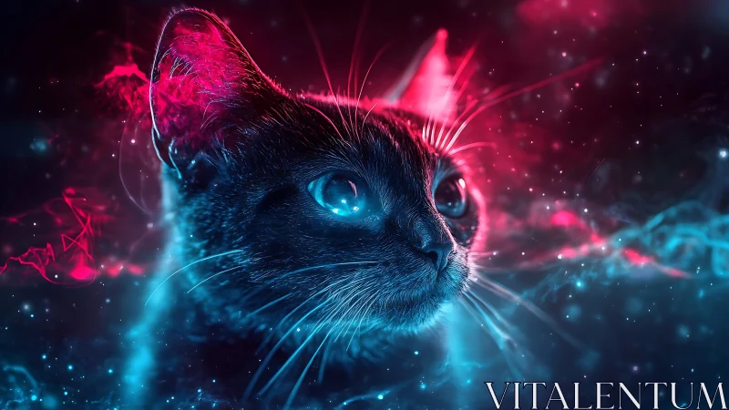 Neon Cat with Glowing Eyes in Digital Light.