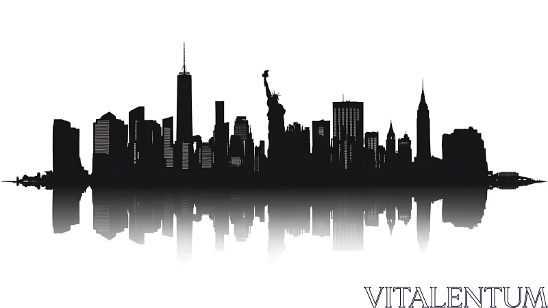 New York City skyline silhouette with mirrored reflection