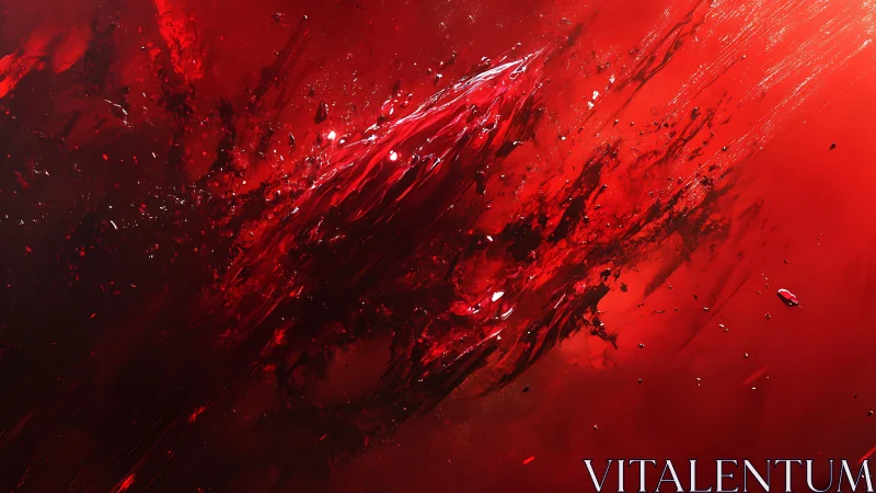 Crimson energy burst slices through dark fluid space.