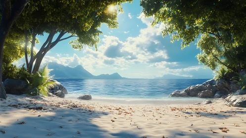 Sheltered Beach Cove with Mountain View Across Water