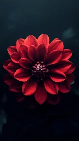 Vibrant Red Dahlia Bloom Against Deep Dark Background