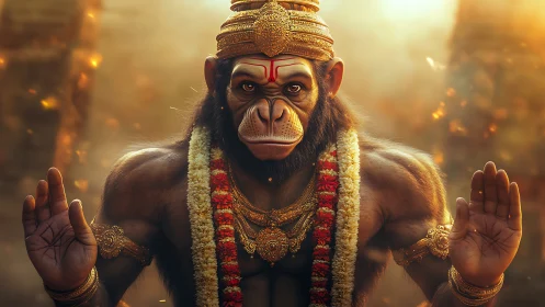 Radiant monkey deity offering calm strength and blessing.