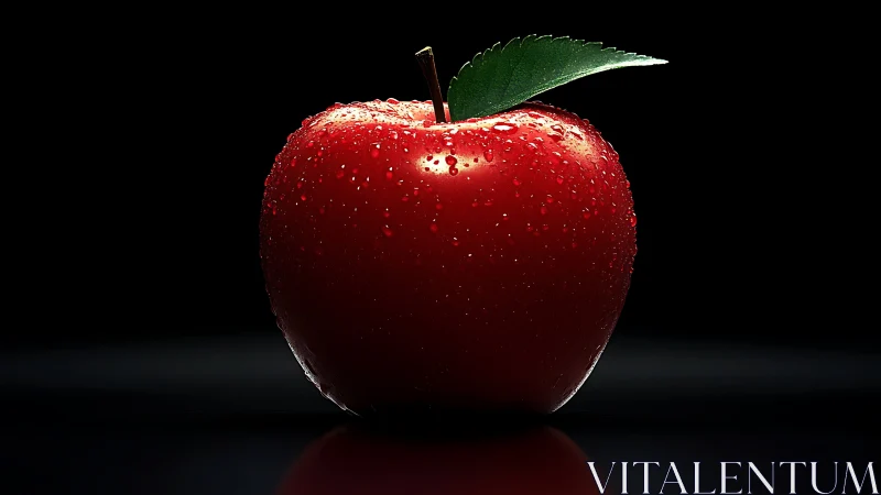 Red apple with water droplets under dramatic studio lighting