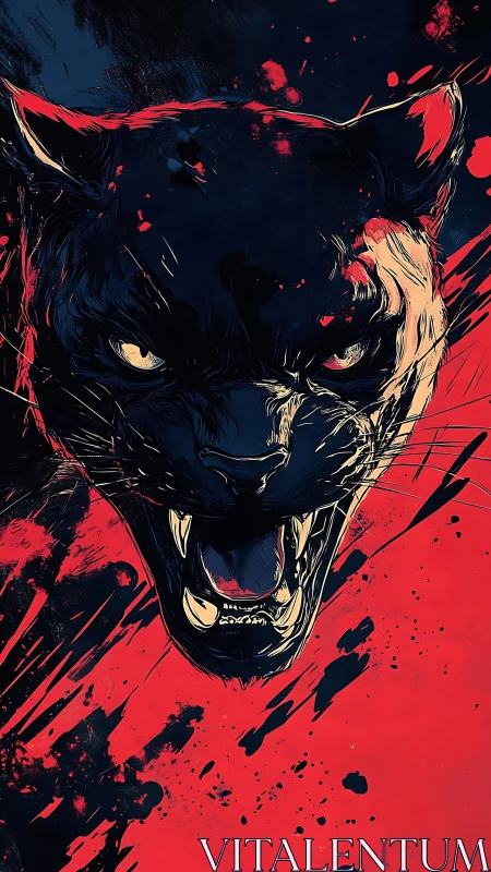 Panther head illustration shows central frontal snarl composition