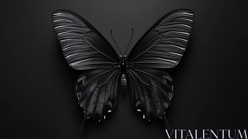 Midnight butterfly sculpture with luminous dark wings.
