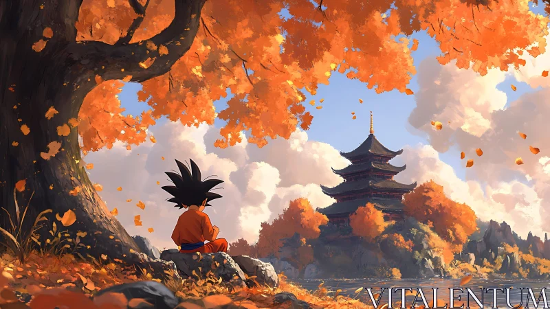 Autumn leaves rehearse stillness as a tiny warrior studies silence