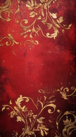 Baroque gold flourishes over distressed crimson backdrop.