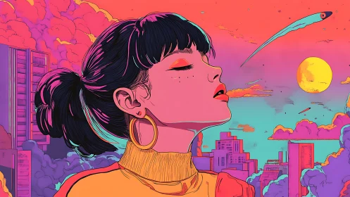Sunset daydream in neon skies above a glowing cityscape.