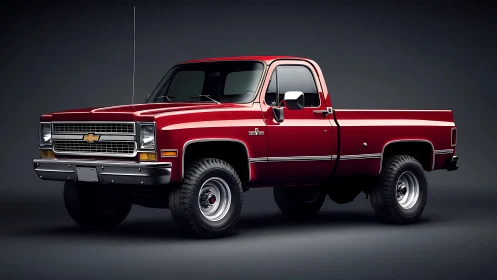 Crimson classic pickup glows under studio lights in quiet glory.