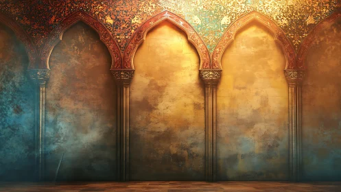 Ornate arched wall with textured golden interior surface.