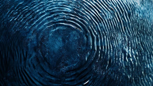 Concentric water ripples spread across dark blue liquid surface