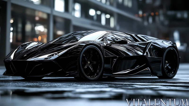 Midnight black hypercar rendered in glossy photoreal detail