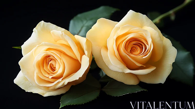Two Golden Roses Bloom in Gentle Harmony.