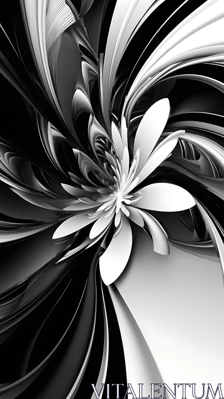Monochrome petals swirling into a quiet digital bloom.