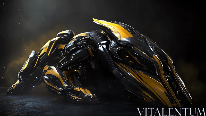 Cybernetic exo-creature in low-key 3D mech shell lighting.