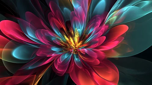 Radiant fractal flower bursts outward in luminous neon light