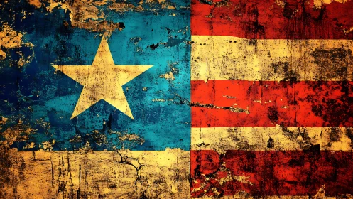 Weathered American flag art with grunge texture and star