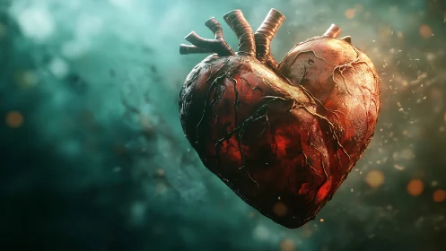 Anatomical Human Heart with Branching Vessels. Dramatic Rendering.