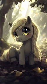 Golden-eyed forest pony basking in soft enchanted light.