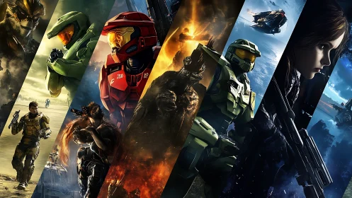 Armored legends slice through galaxies in diagonal firestorms