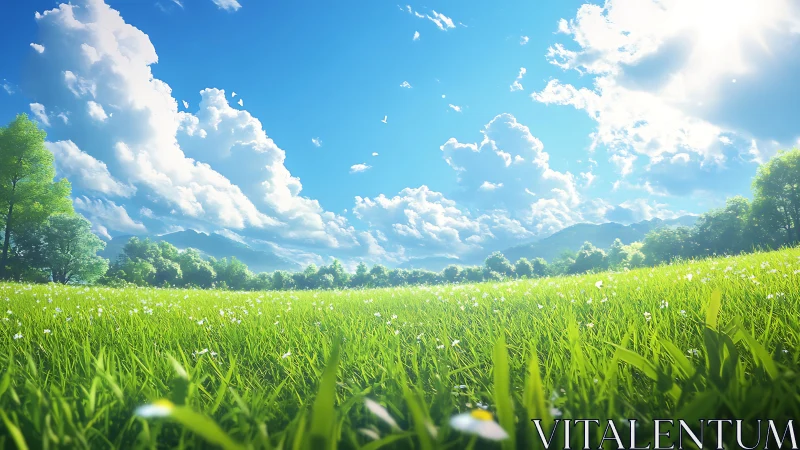 Sun-soaked meadow dreaming under cathedral-bright skies.