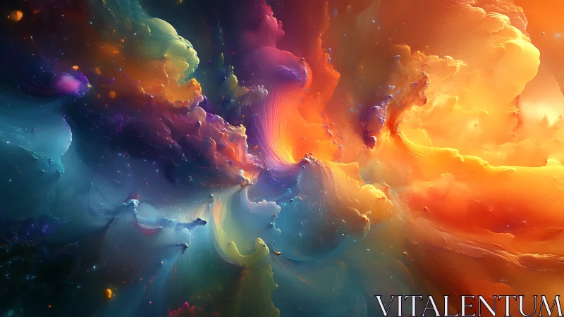 Multicolored nebula-like digital cloud formation study.