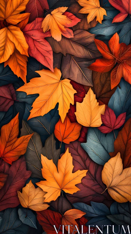 Overlapping autumn maple leaves form dense colorful pattern