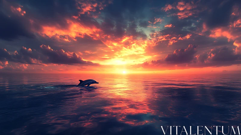 Dolphin sketches a silver note across molten sunset water