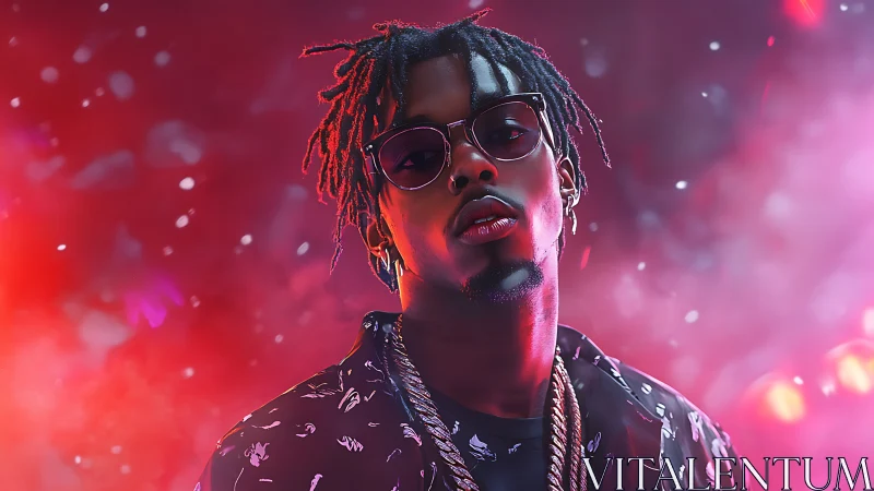 Neon backlit portrait renders rapper in cinematic gloss
