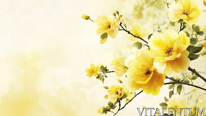 Soft Yellow Blooms Dance in Gentle Springtime Light.