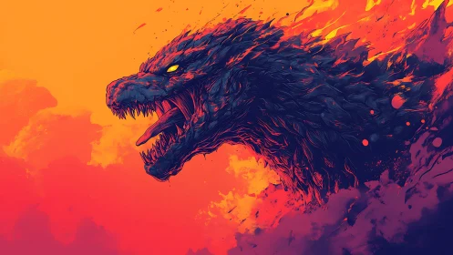 Reptilian creature head profile rendered in high contrast hues