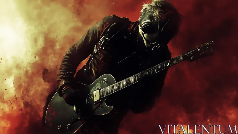 Masked rock guitarist shreds through smoky red stage haze