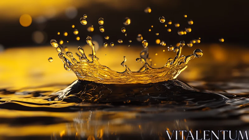 Golden liquid splash crowned in dramatic macro motion.