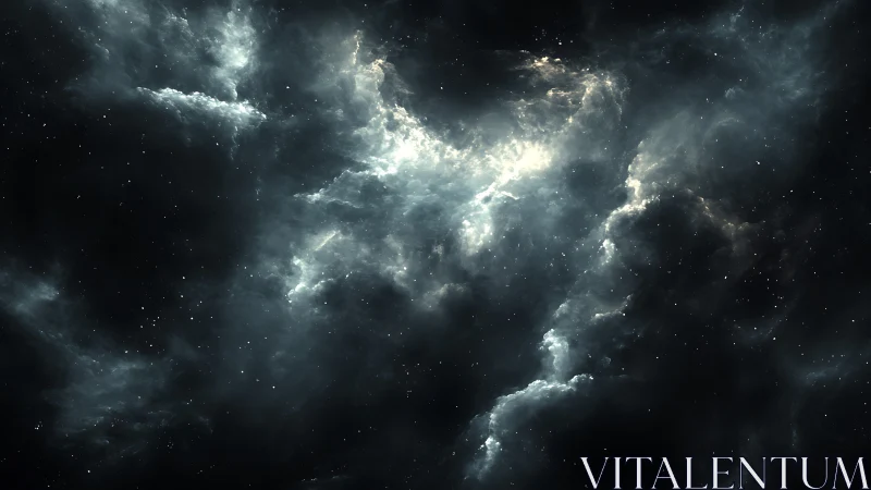 Dark deep space nebula with glowing cloudy star field