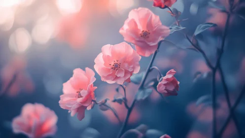 Pink blooms arranged on stems with shallow depth of field.