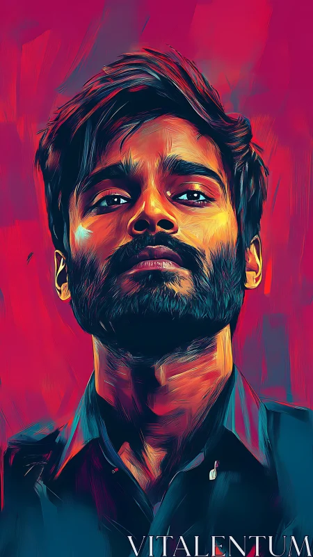 Digital portrait of bearded man in bold neon strokes.