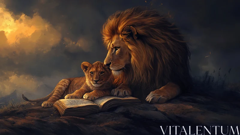 Lion and Cub Share a Magical Moment.