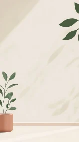 Minimalist potted plant against soft-lit wall with stylized foliage