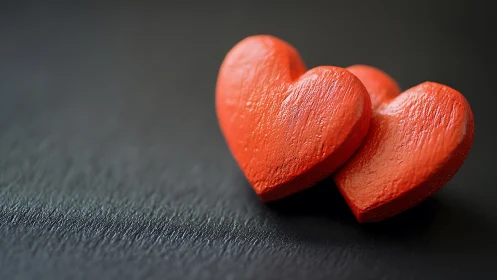 Red Hearts Sculpted on Dark Surface. Love Symbol.