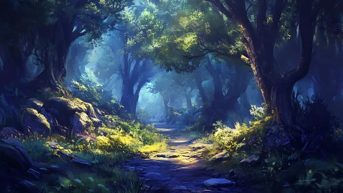 Luminescent Forest Cavern with Atmospheric Volumetric Light Diffusion and Chromatic Layering