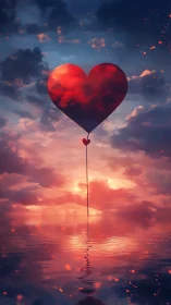 Luminescent Heart Suspended: Digital Surrealism Against Twilight Sky.