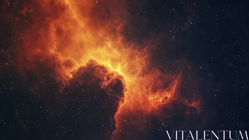Fiery cosmic nebula burns against a deep midnight starfield