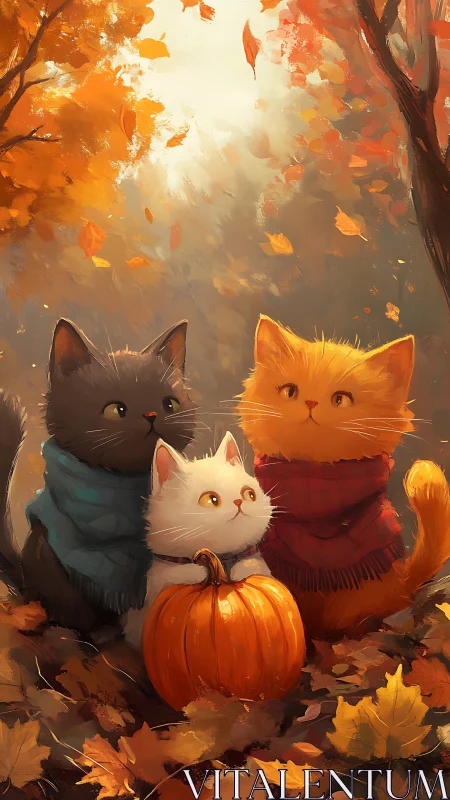 Three Cats Celebrate Autumn Together.