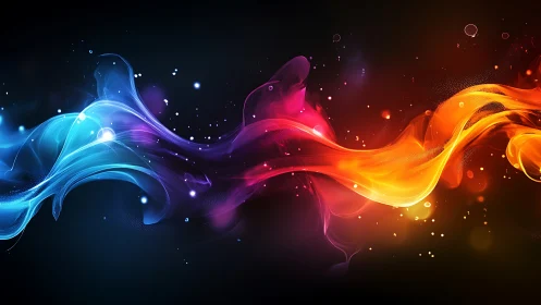 Colored light waveforms on dark background in digital art.