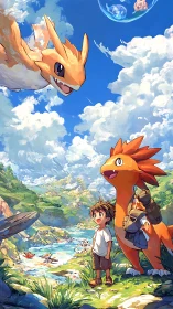 Boy and dragon companions traverse luminous valley landscape