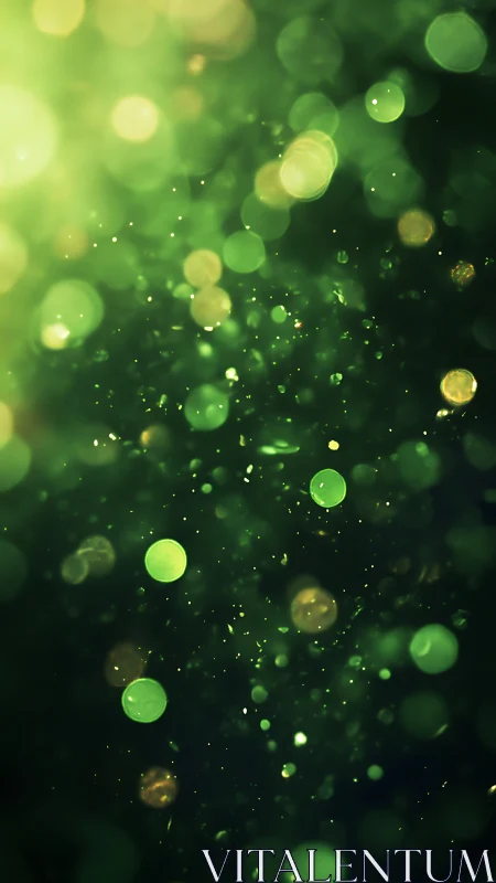 Green bokeh particle field with soft radial light gradient.
