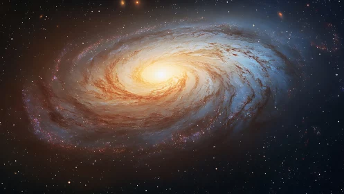 Gentle golden galaxy swirling softly through quiet night sky.