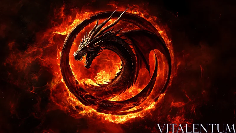 Coiled fire-dragon carves a blazing ring through darkness