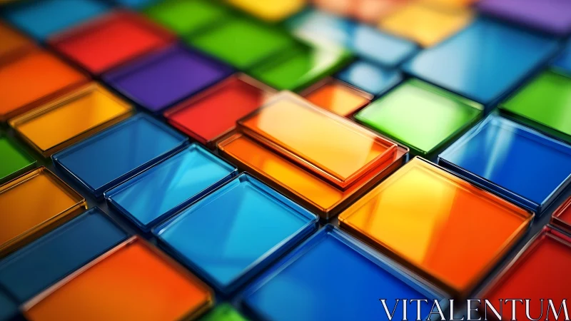 Vibrant Geometric Glass Tiles in Abstract Digital Art Style.