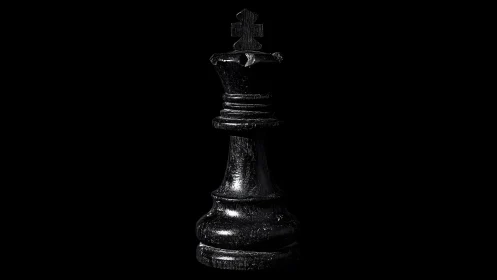 Black chess king piece in dramatic monochrome style.